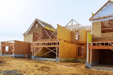 Wooden-framing-of-houses-undergoing-construction